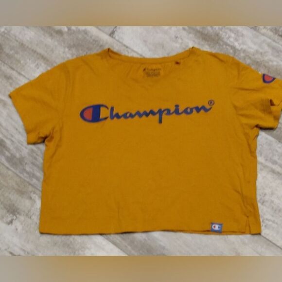 Champion Tops - Womens Crew Neck Cropped T Shirt Medium Yellow